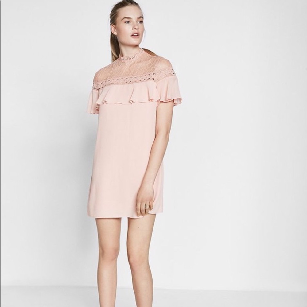 Express Pink Ruffle Shift Dress