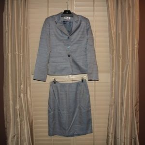 Le Suit Blue Marled Work Blazer Skirt Suit 8