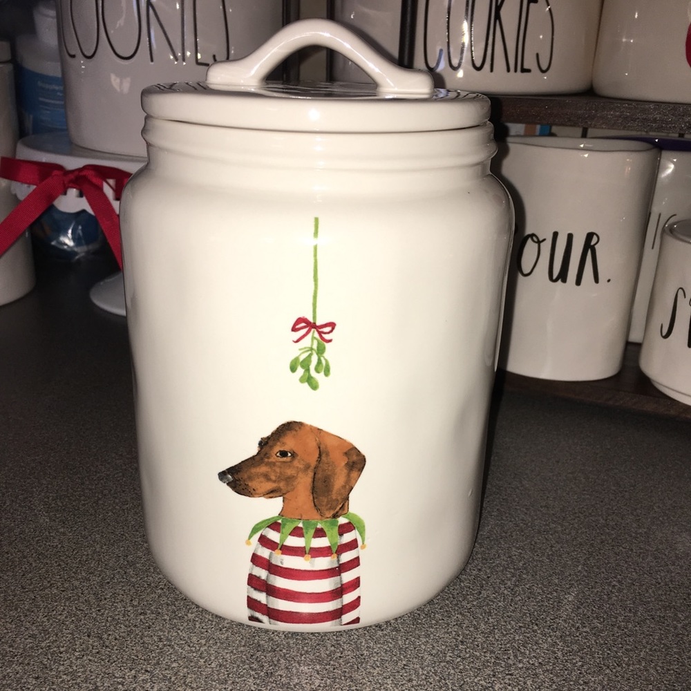 Rae Dunn Dachshund Mistletoe Christmas Canister