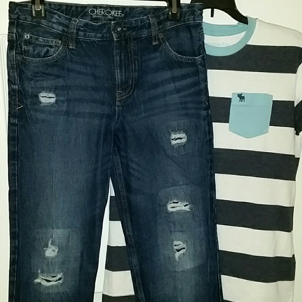 Distressed boys jeans adjustable waistband