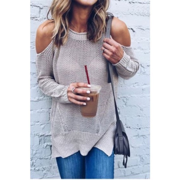 Sweaters - Cold Shoulder Knit Slit Sweater last one