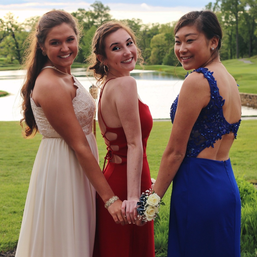 Red lovers + friends lace up back prom dress