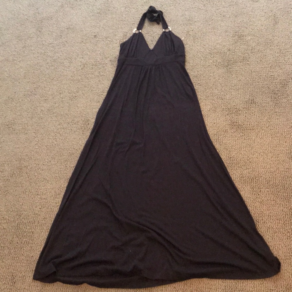 Brown cotton halter maxi dress