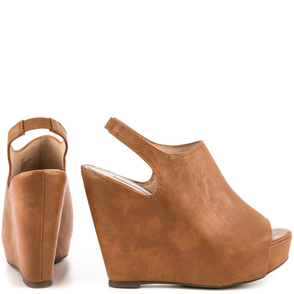 Steve Madden Cognac Peep-Toe Wedges