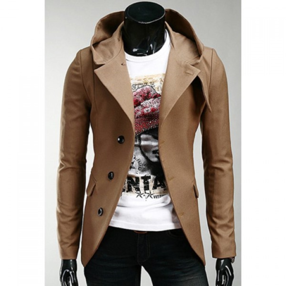 Korean Style Hooded Solid Color Single-Breasted Lo
