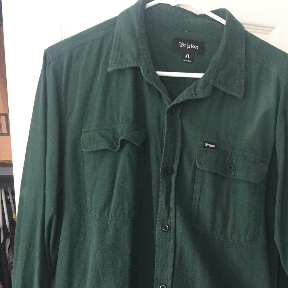 Brixton button up solid green flannel