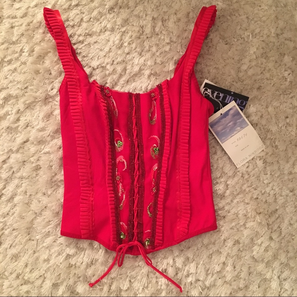 🌹FLORA NIKROOZ RED BUSTIER CORSET TOP