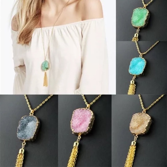 Charlie💋s Jewelry - LONG STONE NECKLACE WITH TASSEL BOTTOM-NEW