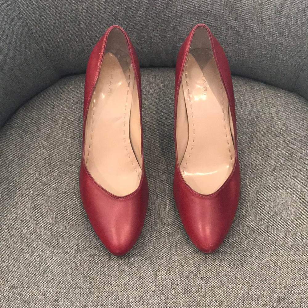 Tahari Red Leather Platform Pumps