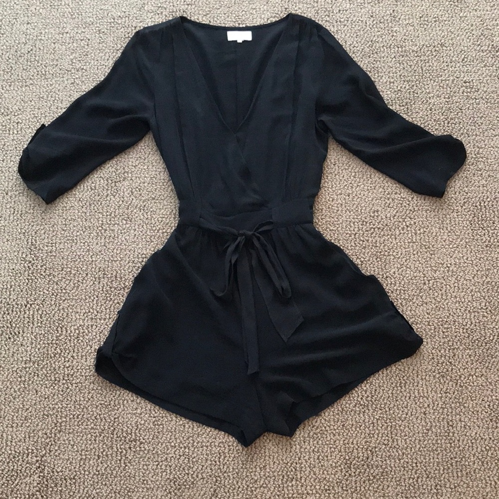 Black 3/4 sleeve silk romper