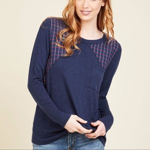 Le Lis/Modcloth Navy and Plaid Top