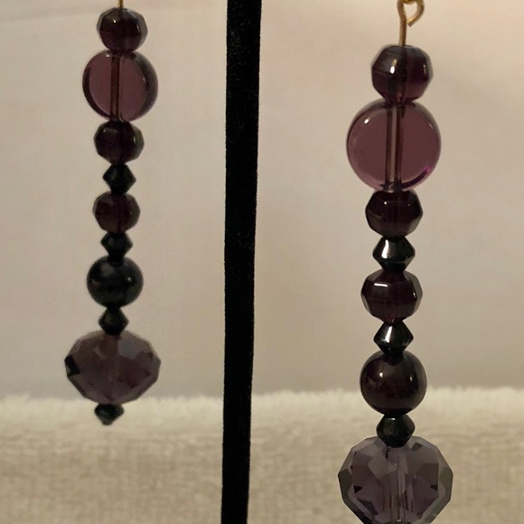 Long Purple Glass Bead Earrings Handmade 3” Long - Picture 2 of 2