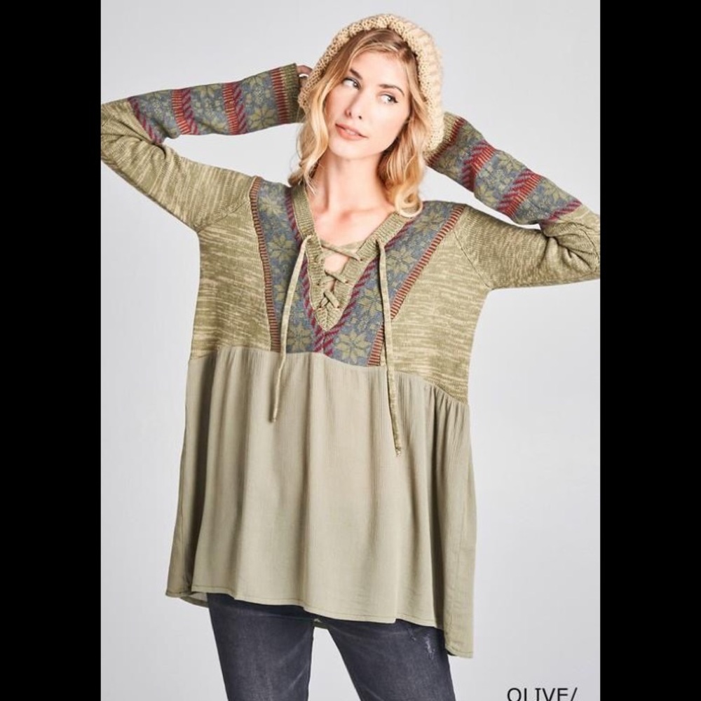 Two textured tunic top in olive woman size