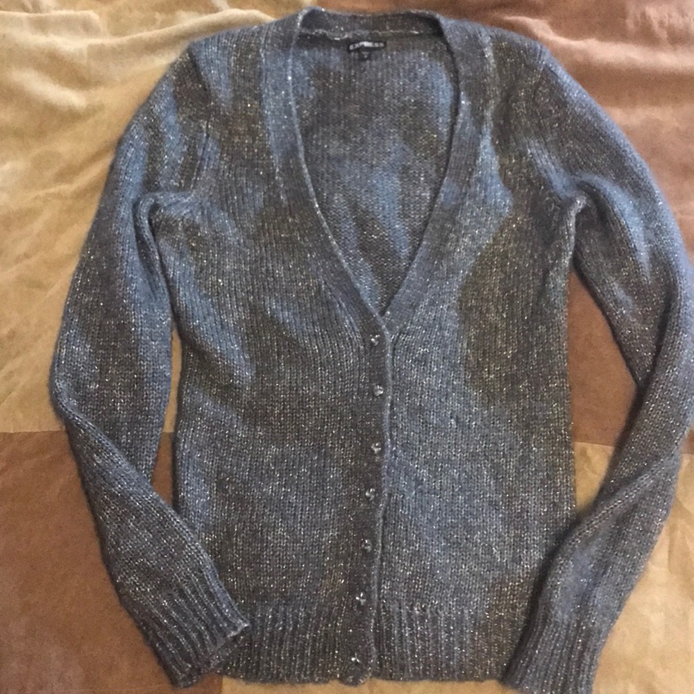 Express gray/gold sparkle accent sweater size S