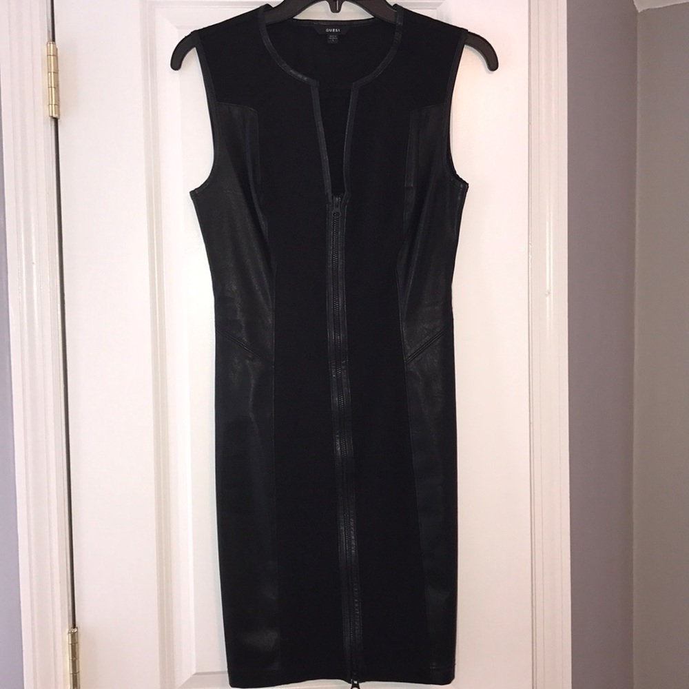 Black dress with faux leather detail