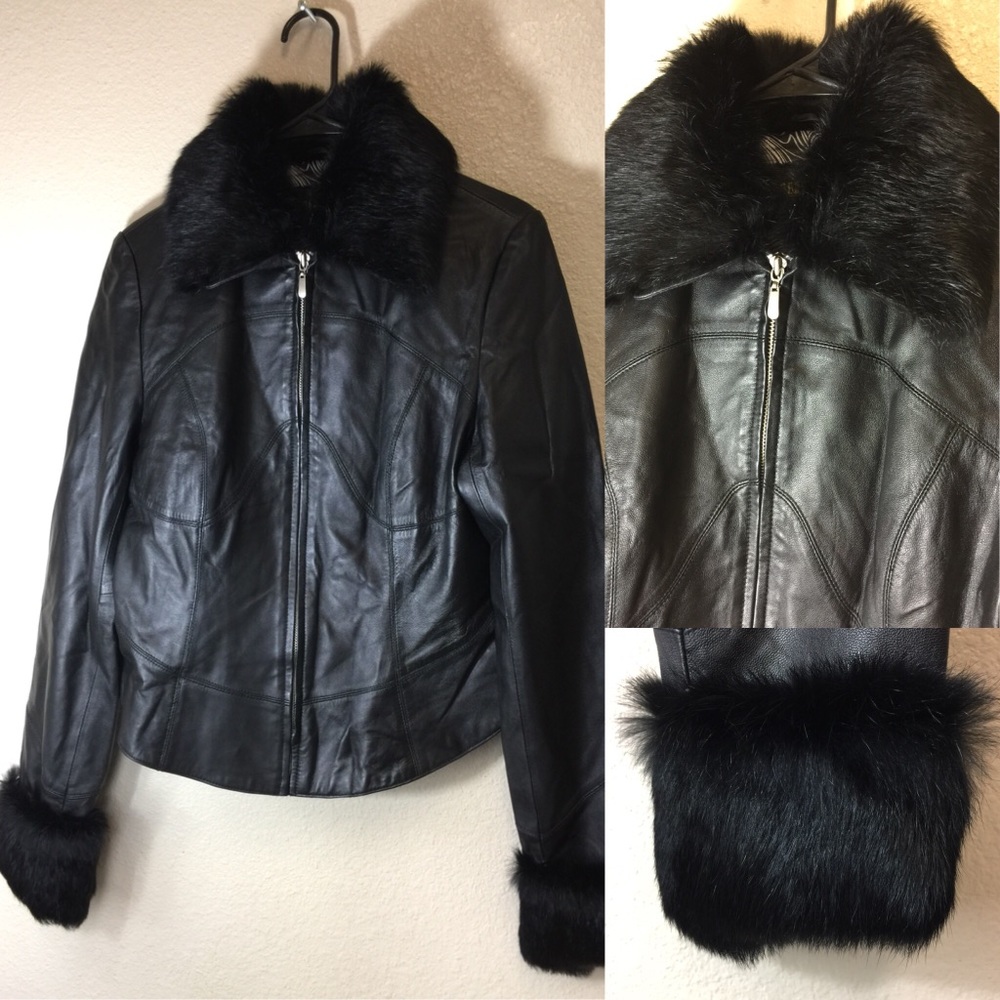 ⬇️Georgiou Genuine Leather & Faux Fur Jacket Sz 10
