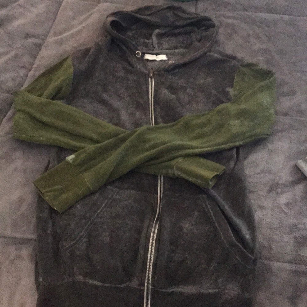 Grey and green soft zip up hoodie