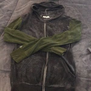 Grey and green soft zip up hoodie