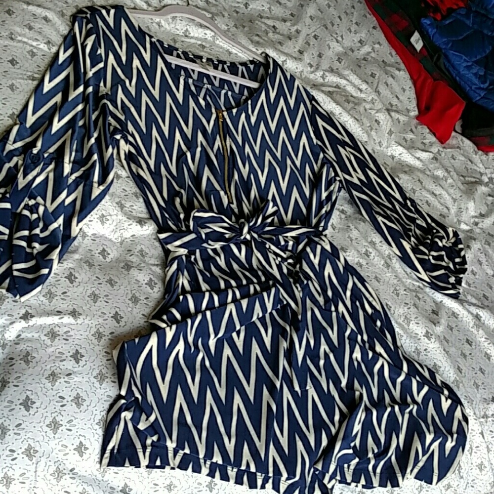 Blue and white chevron dress