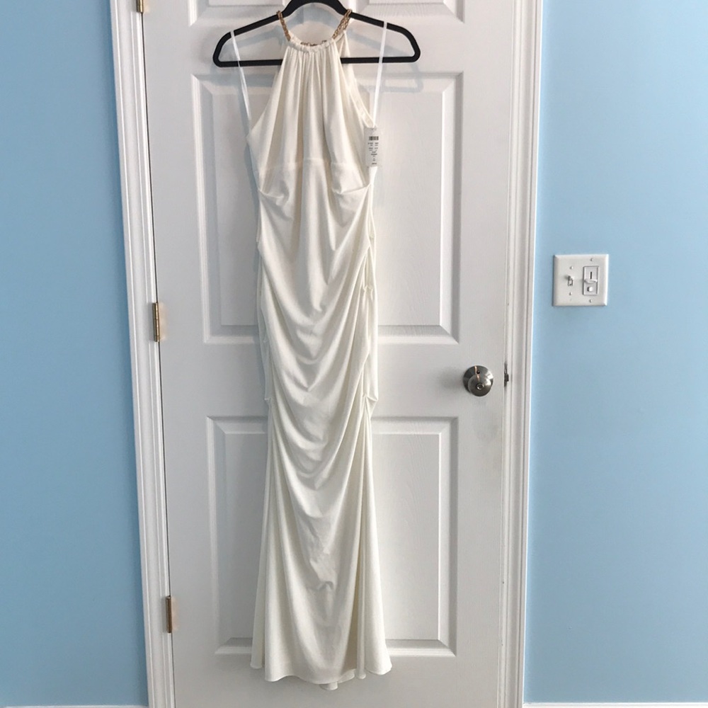 Cache ivory halter neck dress