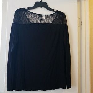 Long sleeve black lace top - h&m
