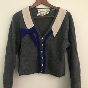 Field flower anthropology blue bow cardigan