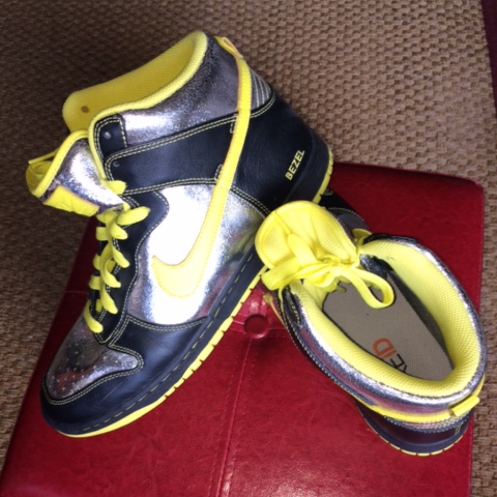 *DONATED* NikeiD Silver/Neon Yellow High Tops, 12