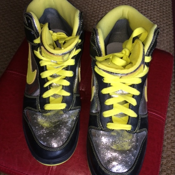 *DONATED* NikeiD Silver/Neon Yellow High Tops, 12 - Picture 2 of 6