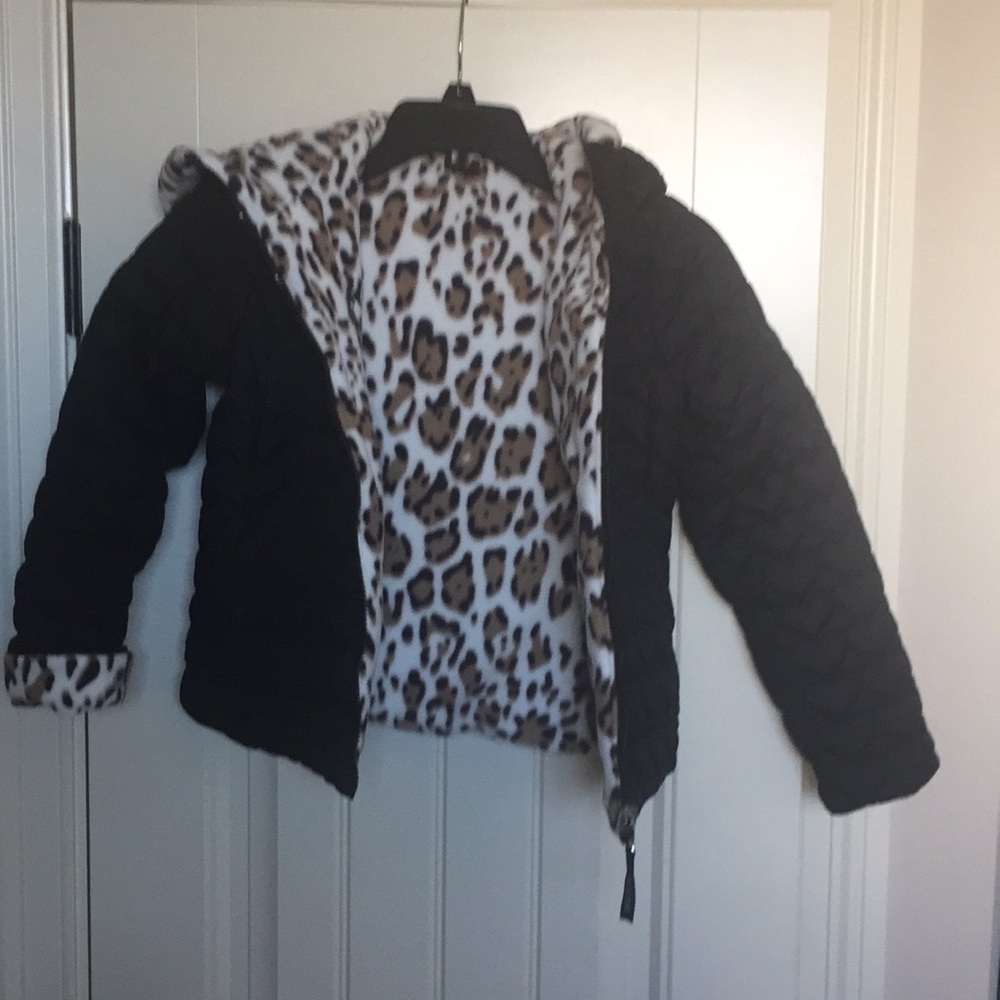 Girls brown & leopard puff jacket M
