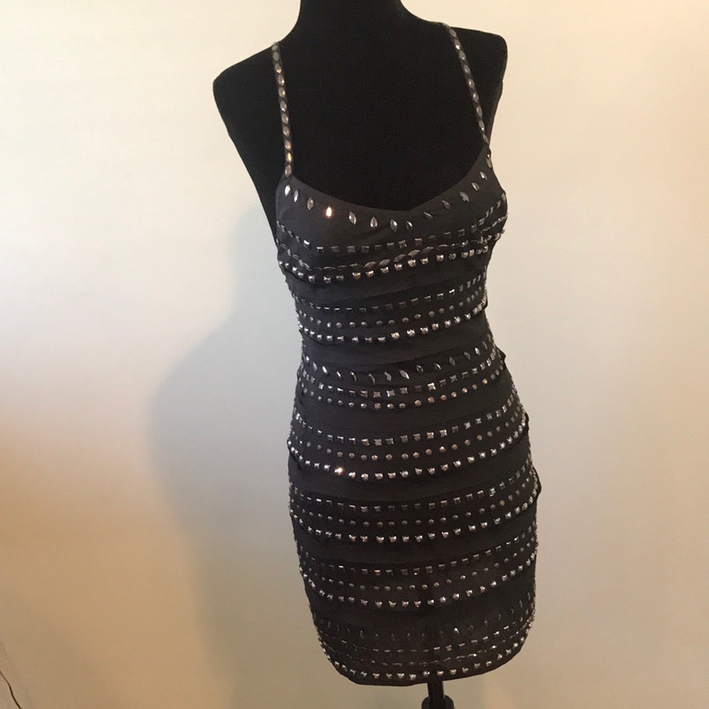 Bebe studded black mini dress