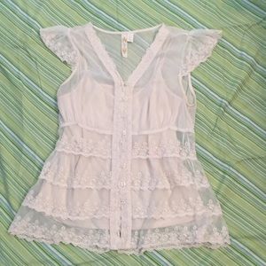 Lacy, sheer, ivory blouse
