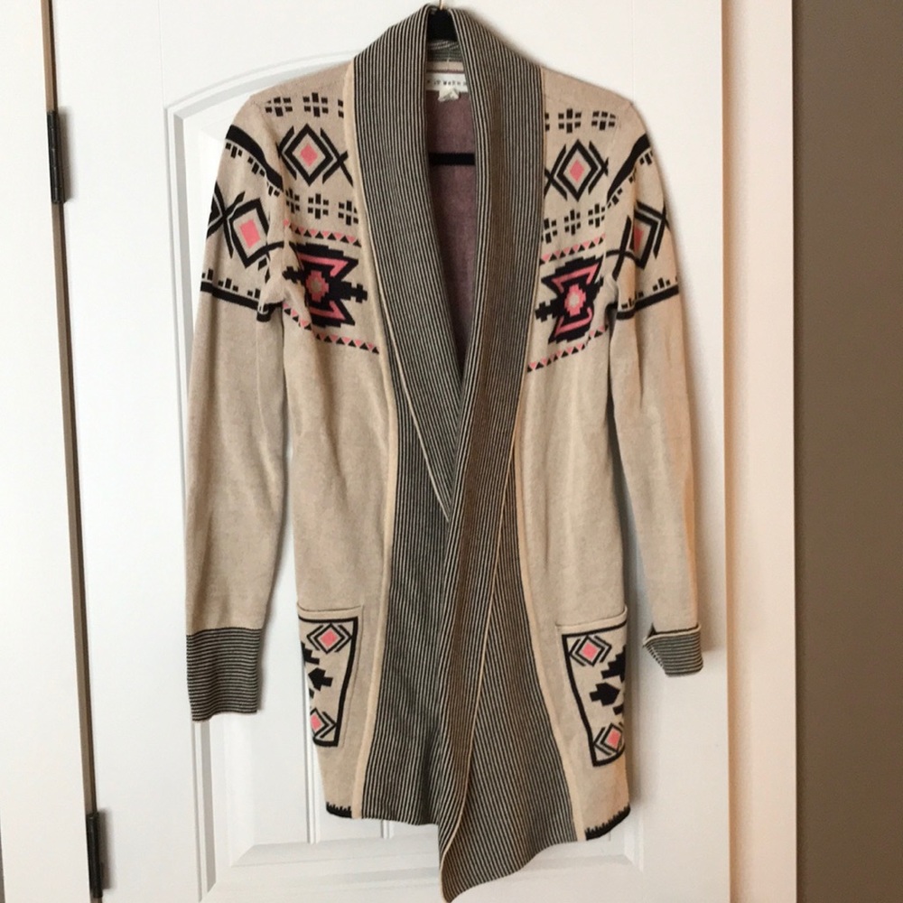 Tan and pink Aztec print sweater