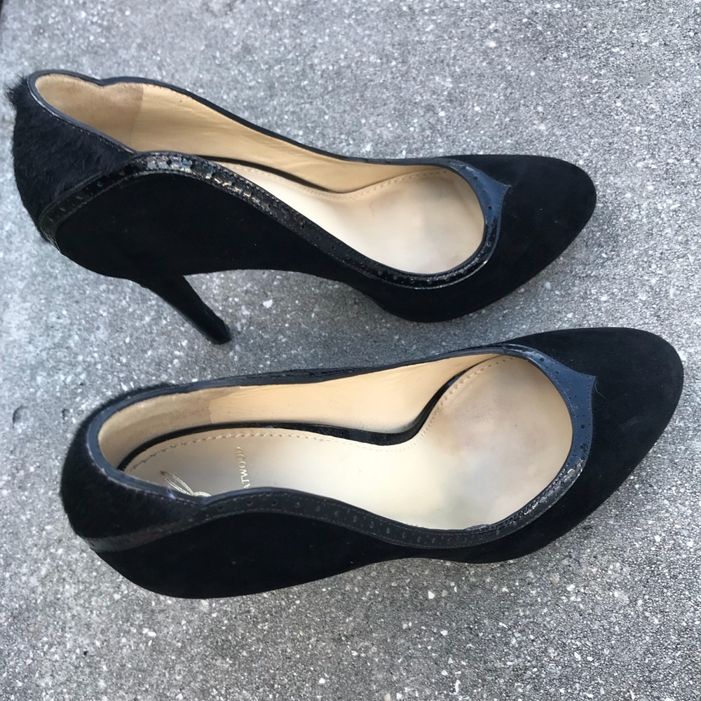 Brian Atwood 4” heels with fur and patent trim