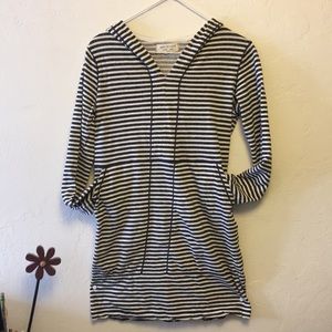 Max Studio black and cream striped dress w/ hood.