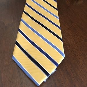 EXTRA LONG Yellow and Blue Striped Tie EUC