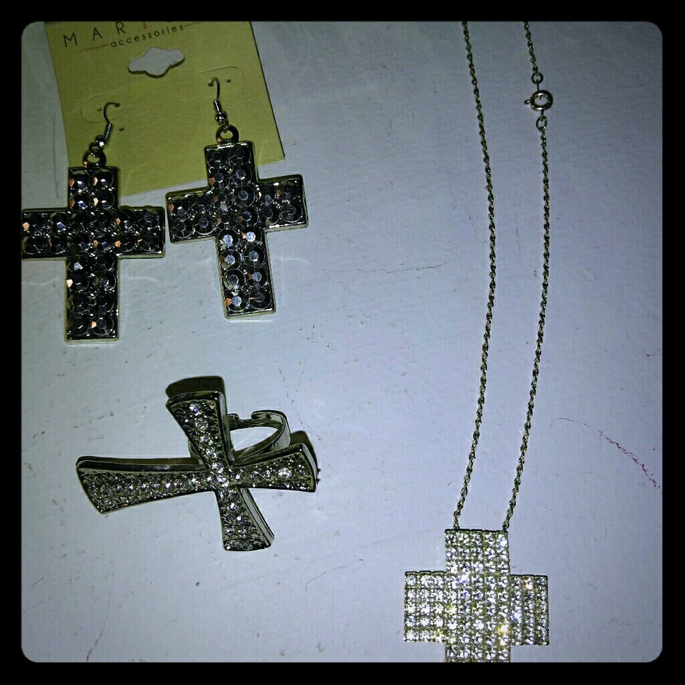 Cross Bundle! Earrings, ring, necklace!