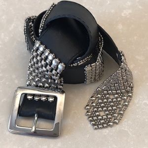 Woman's Wide Leather And Metal Belt.
