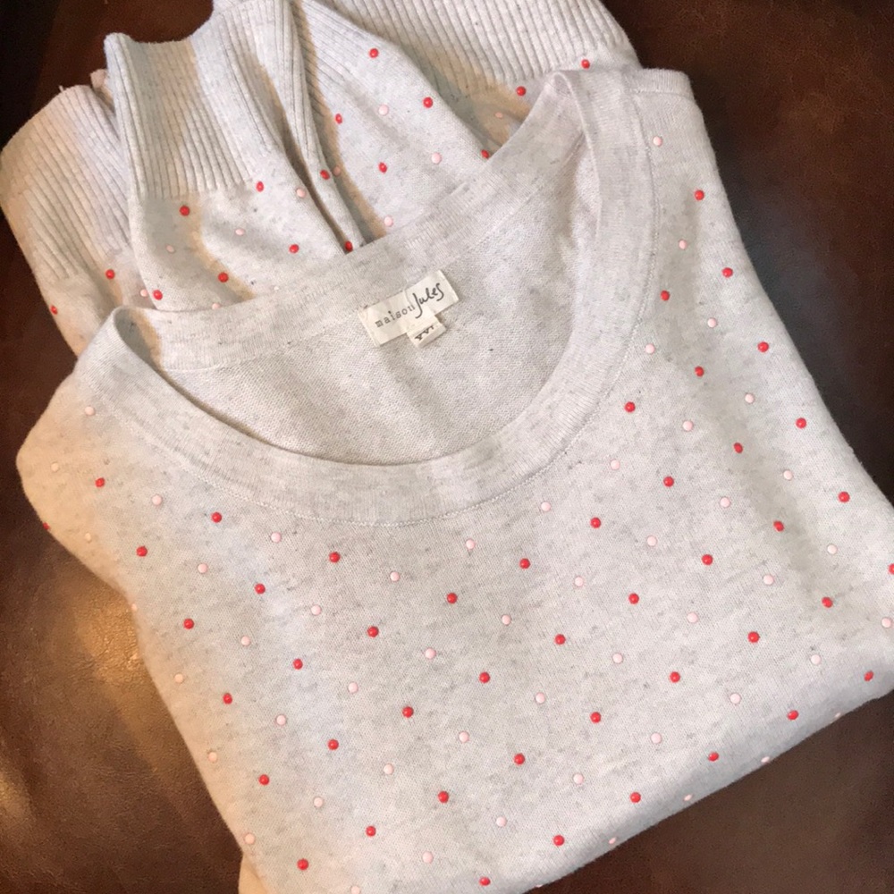 Maison Jules XL oatmeal sweater with dot details