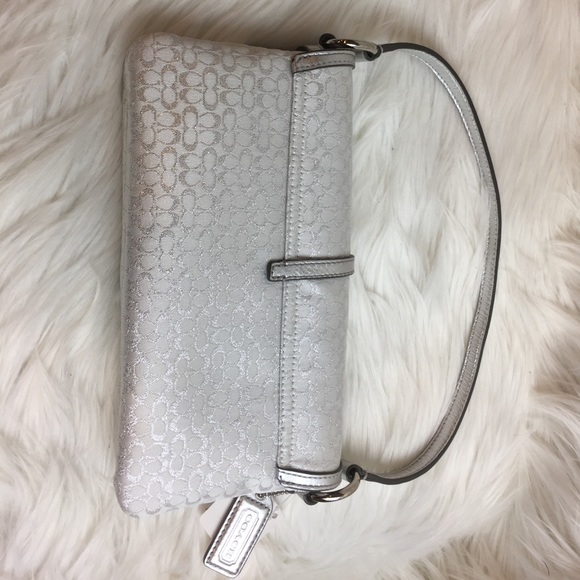 NWT Rare Vintage Coach signature lurex optic flap purse silver clutch - Picture 4 of 8