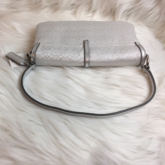 NWT Rare Vintage Coach signature lurex optic flap purse silver clutch - Picture 6 of 8