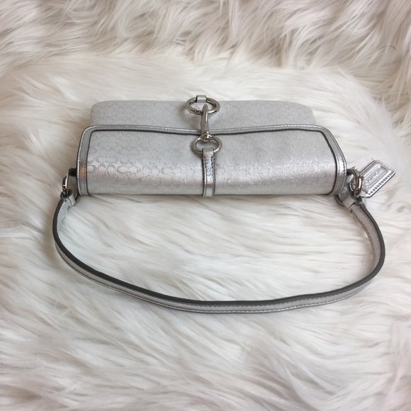 NWT Rare Vintage Coach signature lurex optic flap purse silver clutch - Picture 7 of 8