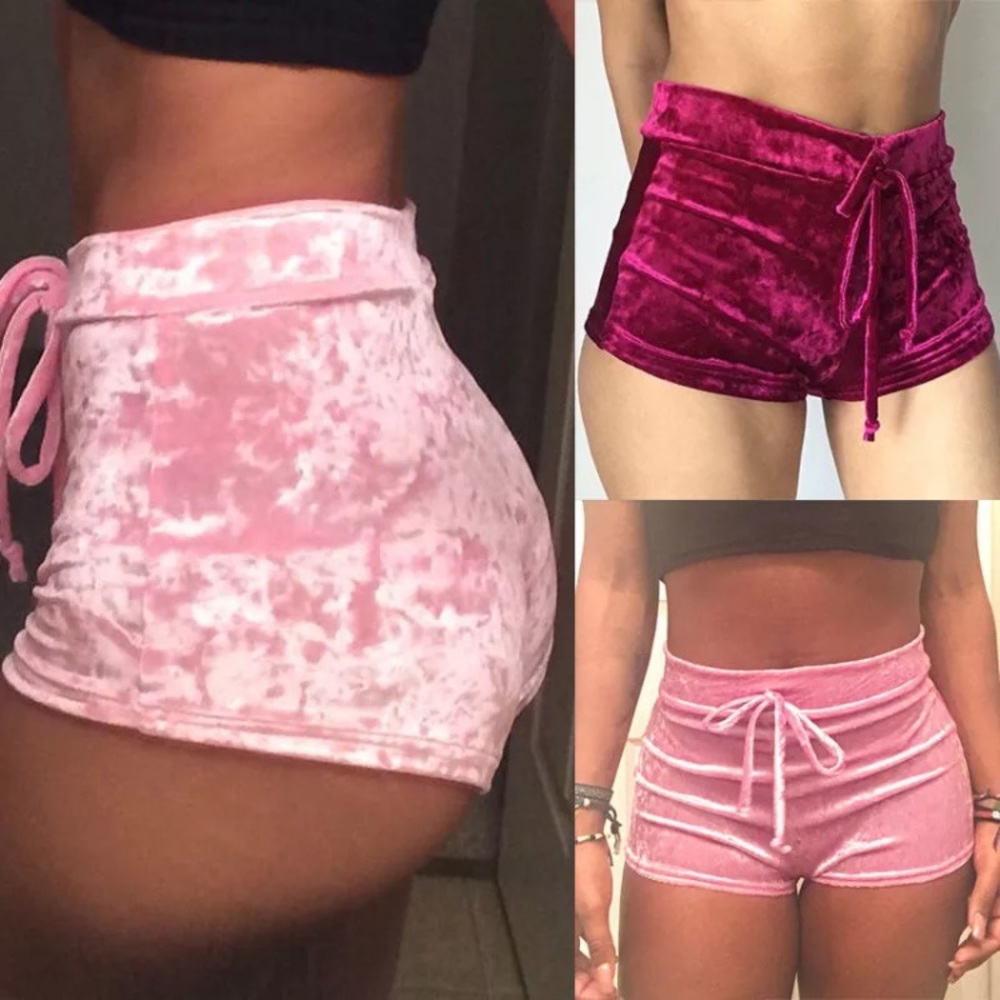 Pink Velvet High Waisted Shorts - Picture 2 of 3
