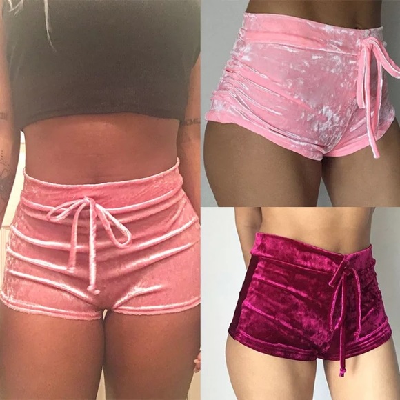 Pink Velvet High Waisted Shorts - Picture 3 of 3