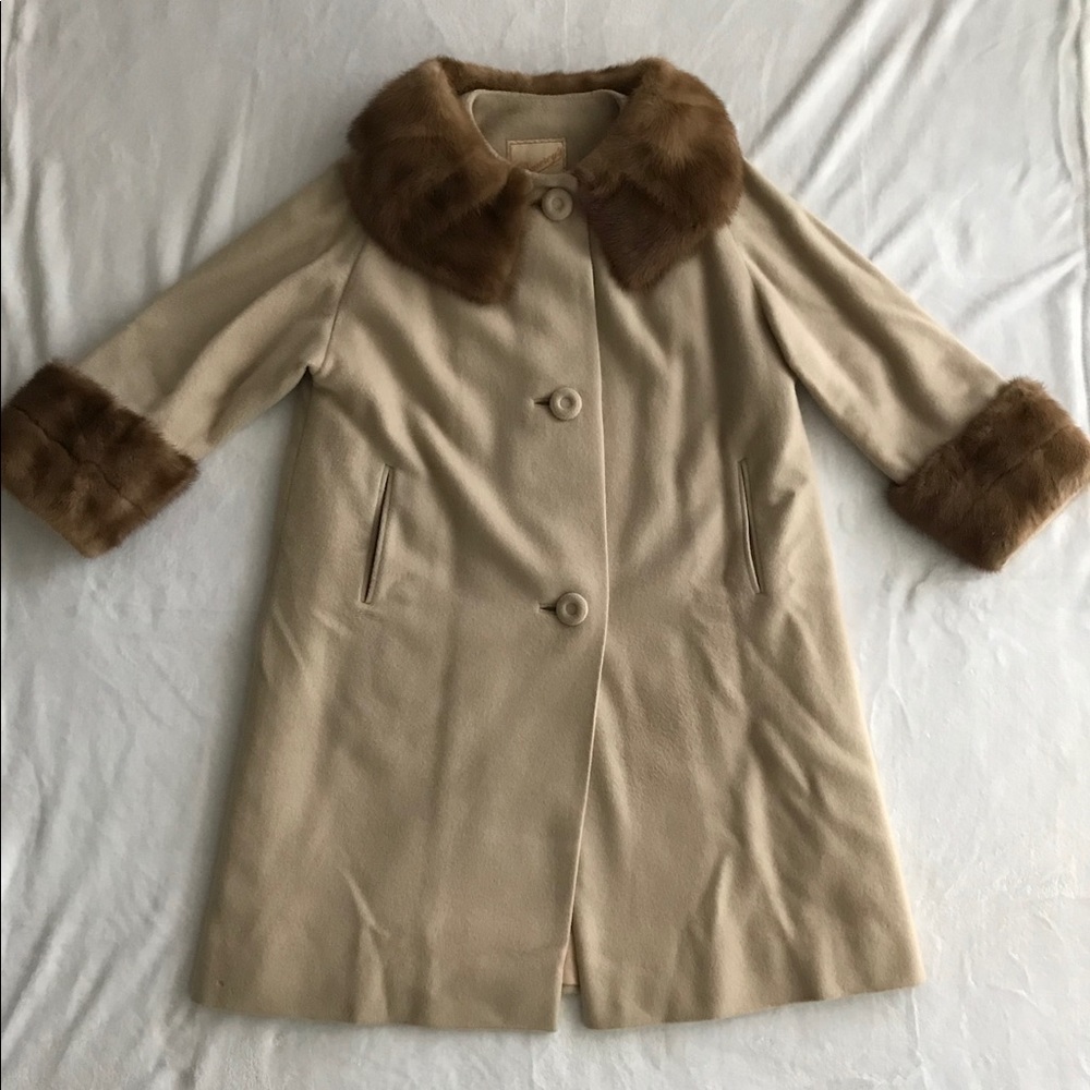Vintage 1950s Cashmere Coat Mink Collar and Cuffs