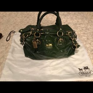 Green patent coach bag