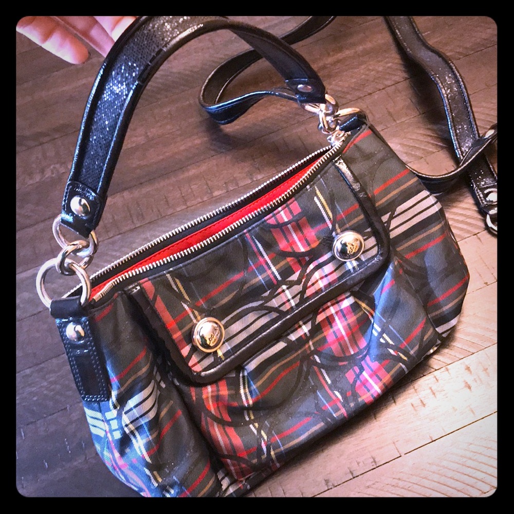 Coach red and plaid pocketbook
