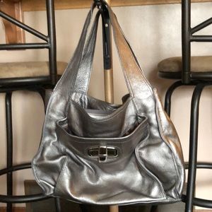 B.Makowsky Silver Seoul Line Sounder Bag Leather