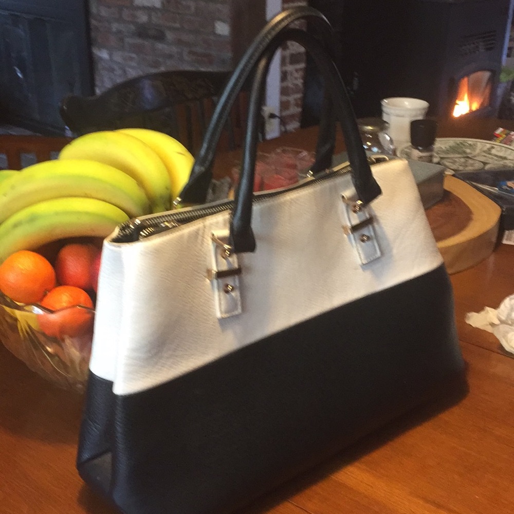 Black and white leather handbag