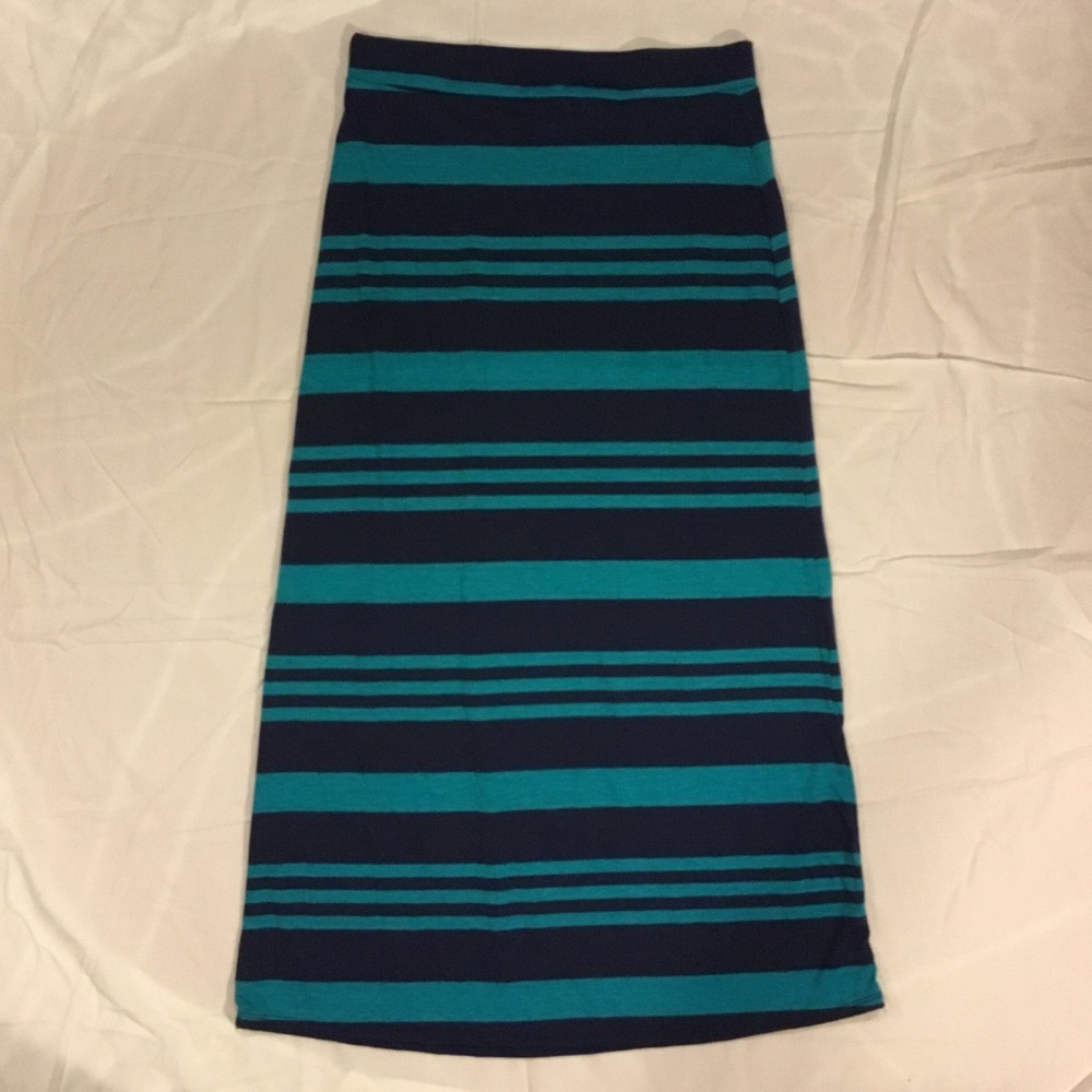 Blue Striped Full-Length Skirt