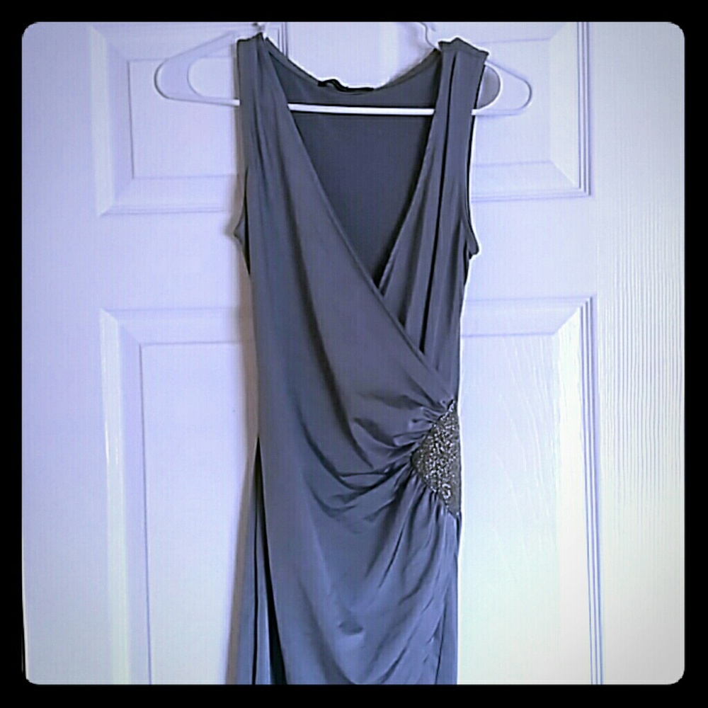 Sateen wrap dress with beading detail at side